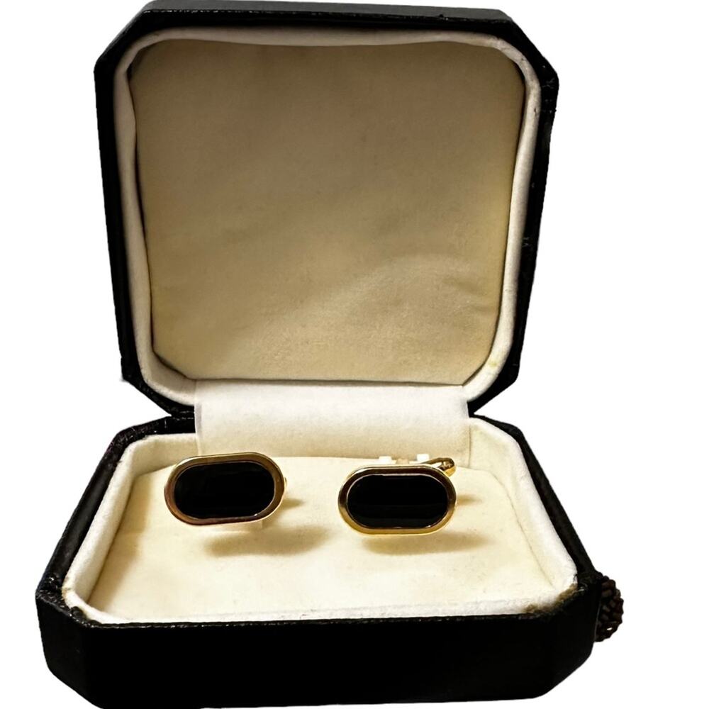 Gold tone with black‎ inset cufflinks with toggle closure NWOT